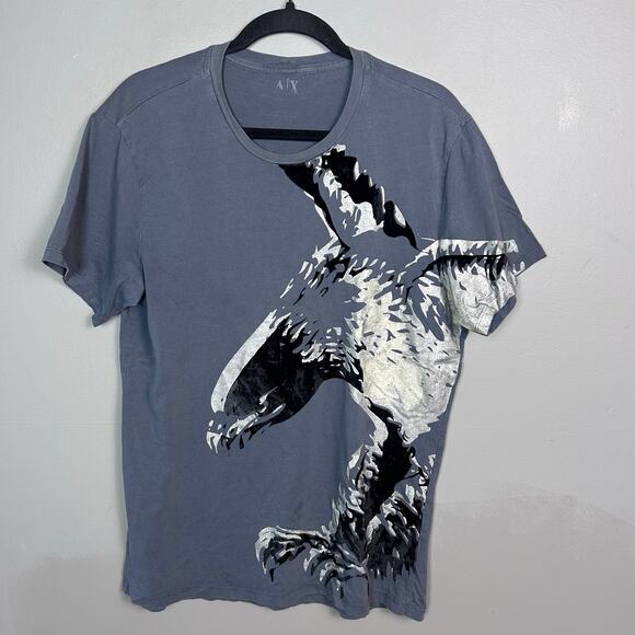 Armani Exchange Men's Graphic T-Shirt Size Large velvet Eagle rocker metal y2k - Picture 4 of 7